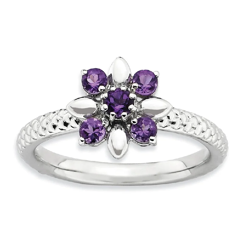Timeless Elegance At Unbelievable Discounts Sterling Silver & Amethyst Stackable 5 Round Stone Flower Ring Timeless Elegance At Unbelievable Discounts Sterling Silver & Amethyst Stackable 5 Round Stone Flower Ring