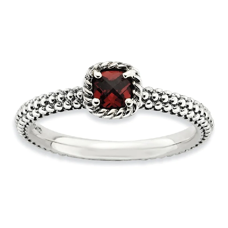 Classic And Modern Jewelry Styles On Sale Sterling Silver & Garnet Solitaire Milgrain Band Stackable Ring Classic And Modern Jewelry Styles On Sale Sterling Silver & Garnet Solitaire Milgrain Band Stackable Ring