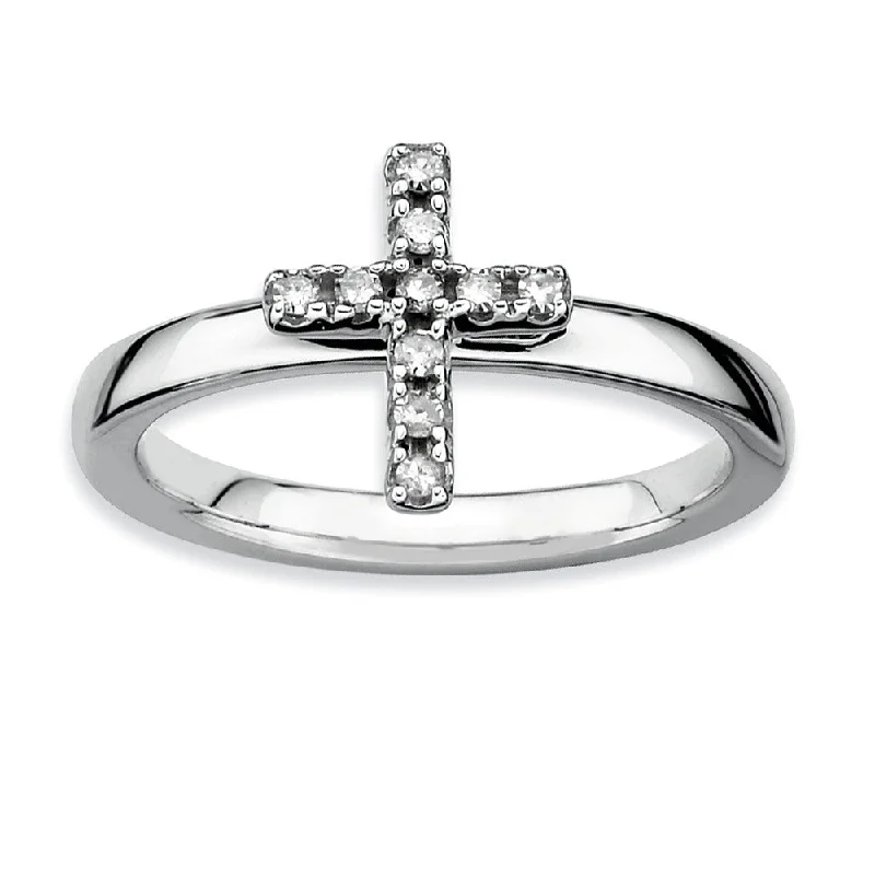 Sterling Silver Stackable 1/10 Ctw HI/I3 Diamond 10mm Cross Ring