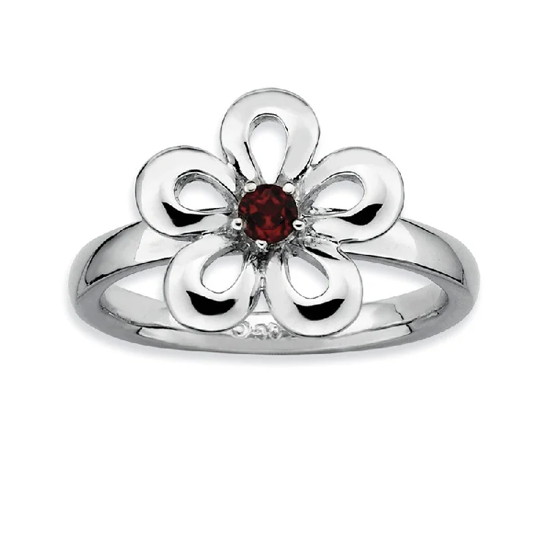 Shop Fine Jewelry With Amazing Deals Sterling Silver Stackable Garnet Petal Flower Ring Shop Fine Jewelry With Amazing Deals Sterling Silver Stackable Garnet Petal Flower Ring