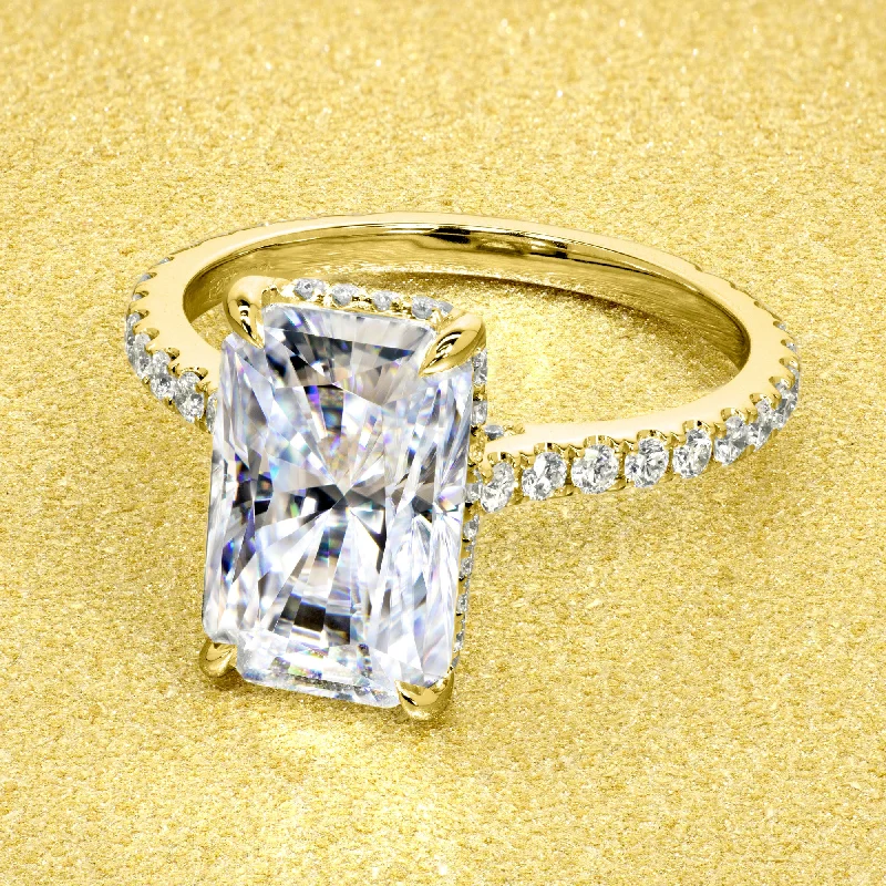 The Emilia, 4.25ct Elongated Radiant-cut Cathedral Hidden Halo Ring