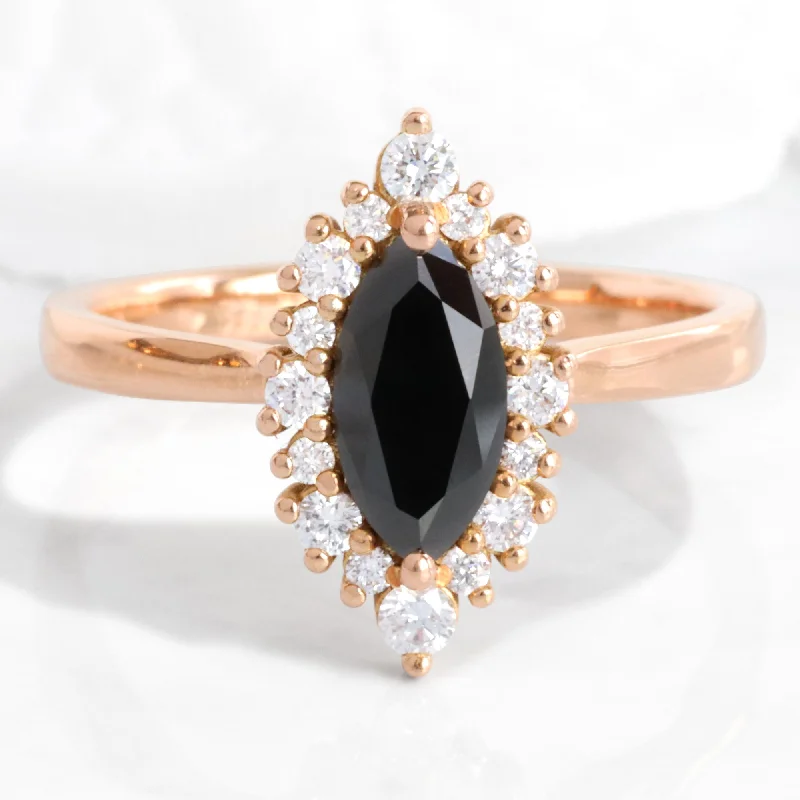 Jewelry Clearance Event – Last Chance For Stunning Deals Marquise Black Diamond Ring in Tiara Halo Tapered Band Jewelry Clearance Event – Last Chance For Stunning Deals Marquise Black Diamond Ring in Tiara Halo Tapered Band
