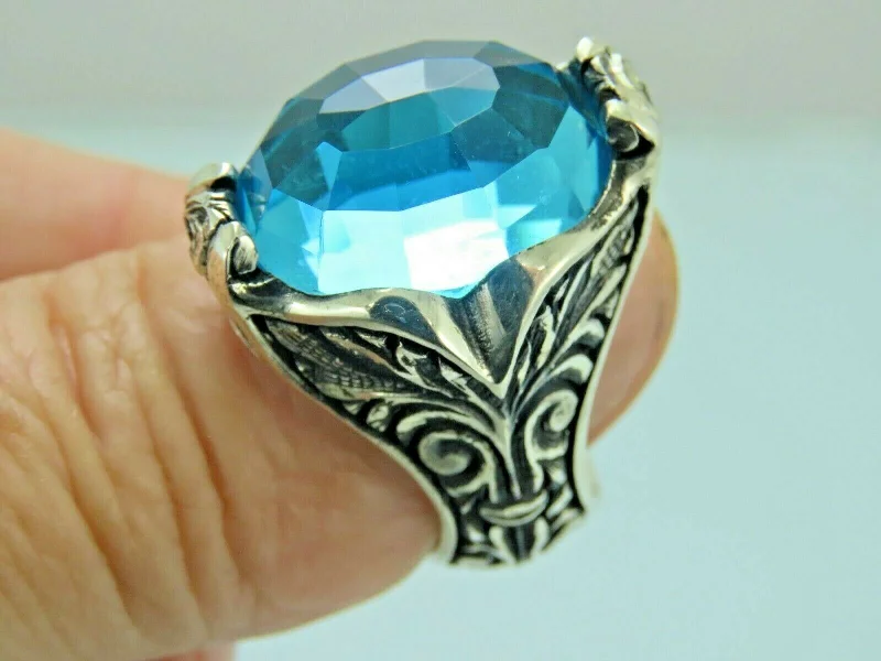 Turkish Handmade Jewelry 925 Sterling Silver Aquamarine Stone Mens Rings