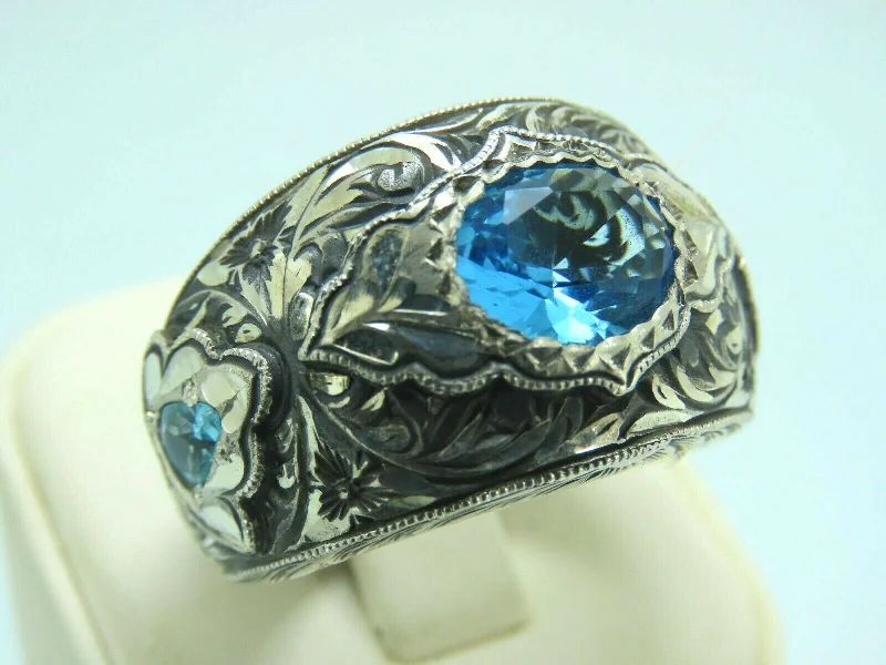 Turkish Handmade Jewelry 925 Sterling Silver Aquamarine Stone Mens Rings