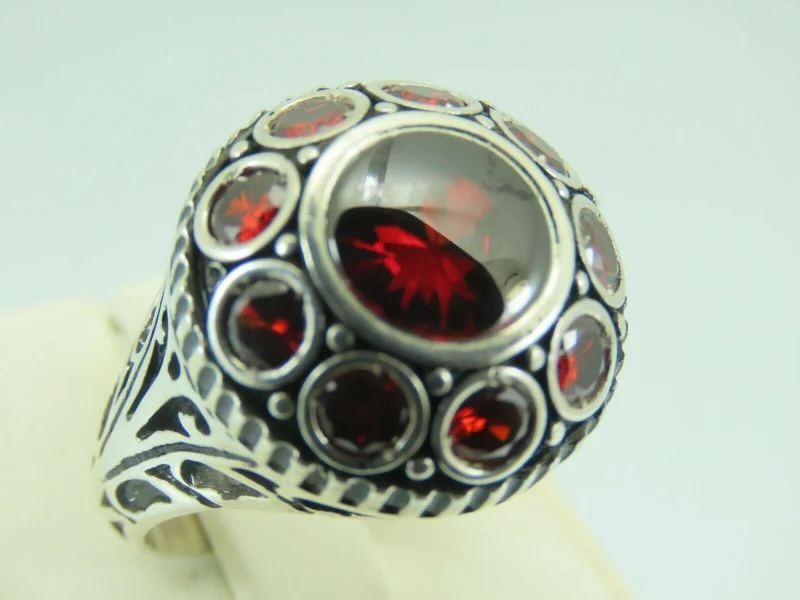 Turkish Handmade Jewelry 925 Sterling Silver Garnet Stone Mens Rings