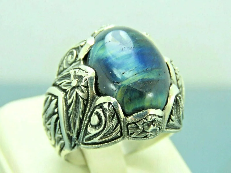 Turkish Handmade Jewelry 925 Sterling Silver Labradorite Stone Men's Rings