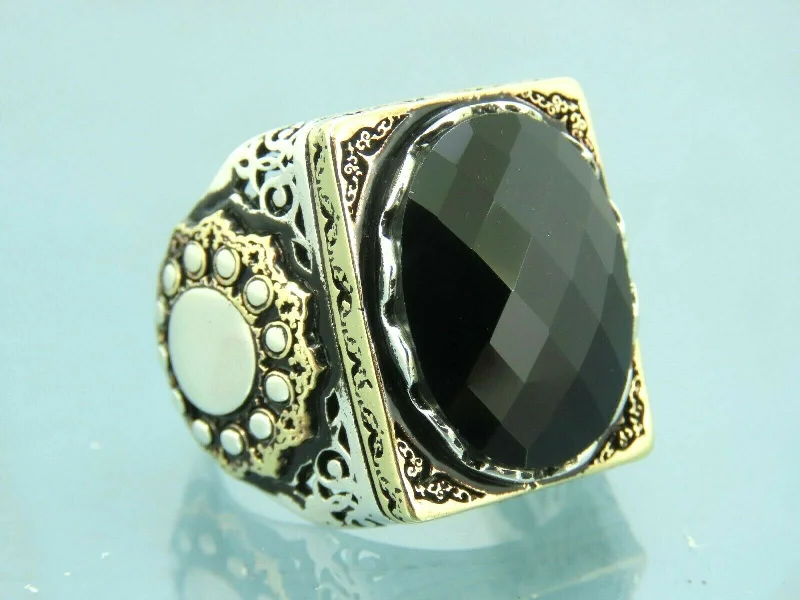 Turkish Handmade Jewelry 925 Sterling Silver Onyx Stone Mens Rings