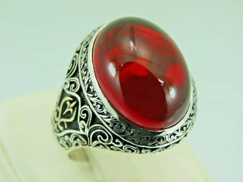 Turkish Handmade Jewelry 925 Sterling Silver Ruby Stone Mens Rings