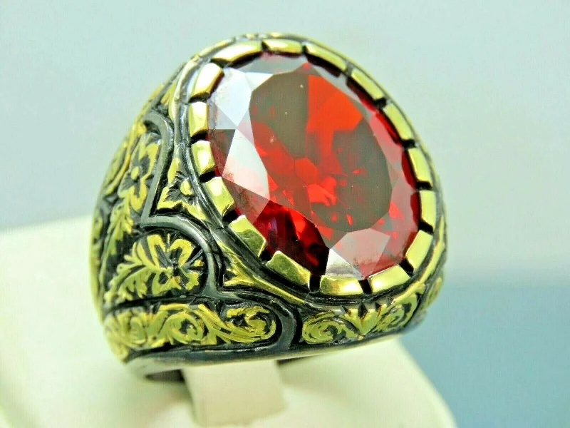 Turkish Handmade Jewelry 925 Sterling Silver Ruby Stone Mens Rings