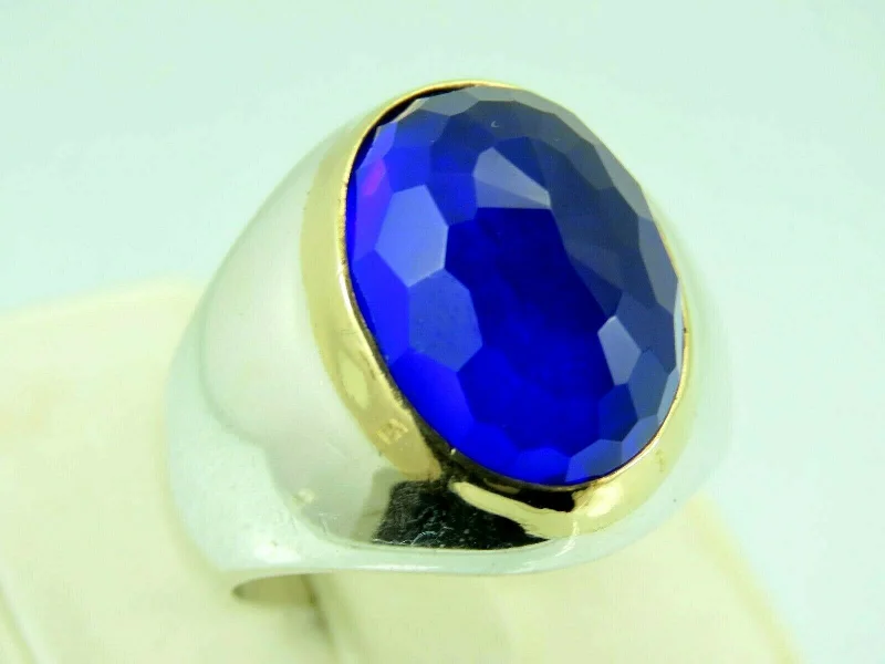 Turkish Handmade Jewlry 925 Sterling Silver Sapphire Stone Mens Rings