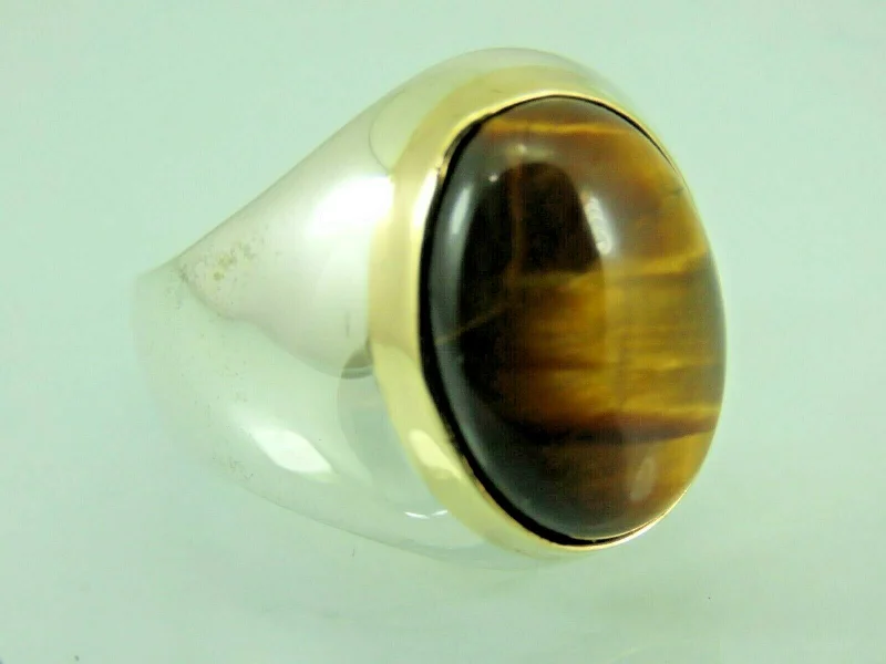 Turkish Handmade Jewelry 925 Sterling Silver Tiger's Eye Stone Mens Rings