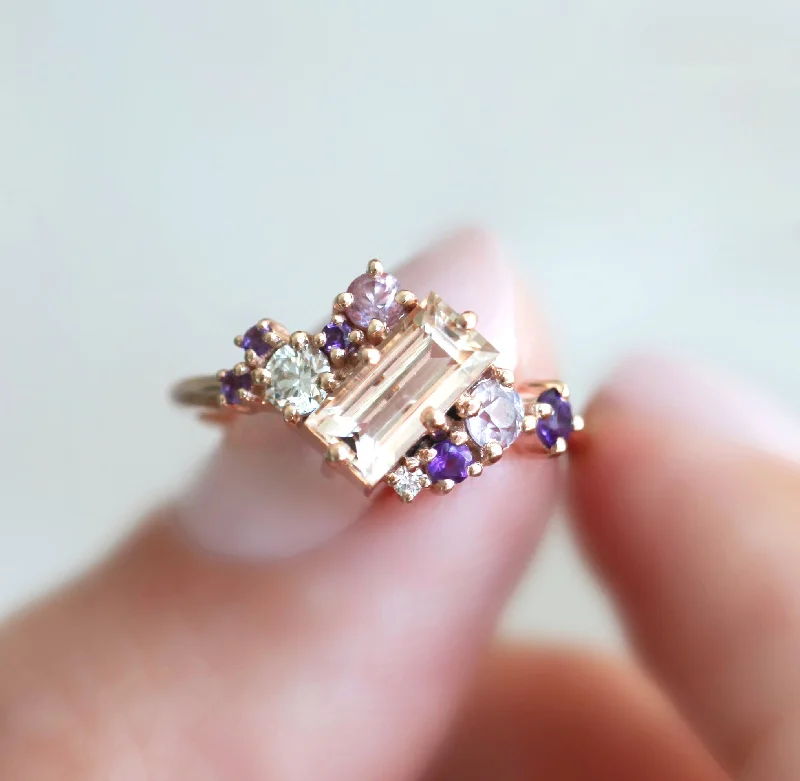 Shop Dazzling Jewelry With Special Promotional Discounts Lila Baguette Morganite Cluster Ring Shop Dazzling Jewelry With Special Promotional Discounts Lila Baguette Morganite Cluster Ring