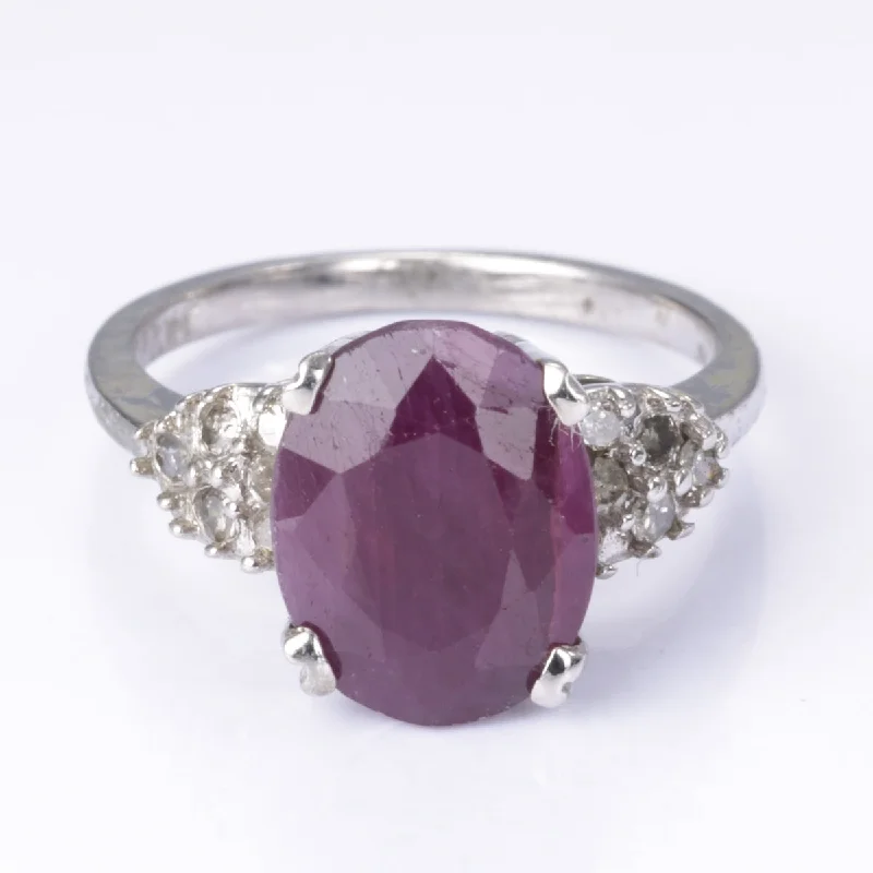 Affordable Luxury Jewelry For Every Occasion 10k White Gold Ruby and Diamond Ring | 3.78ct, 0.22ctw | Size 6.25 Affordable Luxury Jewelry For Every Occasion 10k White Gold Ruby and Diamond Ring | 3.78ct, 0.22ctw | Size 6.25