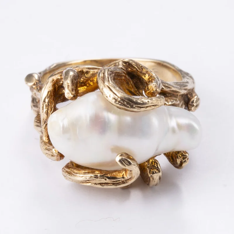 Elegant Rose Gold Jewelry For A Stylish Touch 10k Yellow Gold Baroque Pearl Ring | SZ 6.25 Elegant Rose Gold Jewelry For A Stylish Touch 10k Yellow Gold Baroque Pearl Ring | SZ 6.25