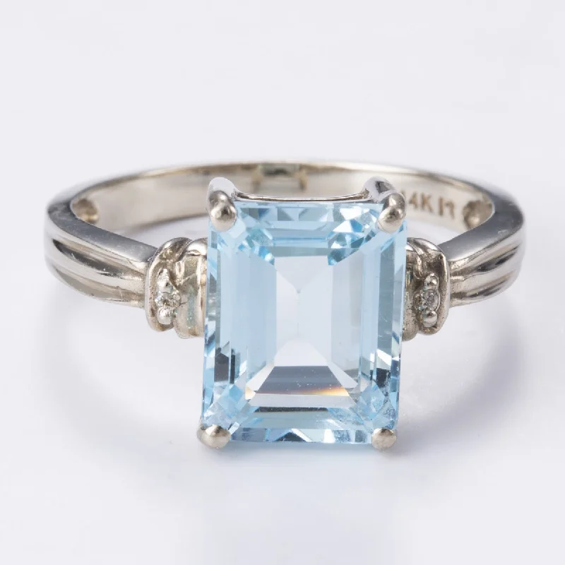 Affordable Gold-Plated Jewelry For Modern Fashion 14k White Gold Diamond and Blue Topaz Ring | 0.01ctw, 3.50ct | Sz 7 Affordable Gold-Plated Jewelry For Modern Fashion 14k White Gold Diamond and Blue Topaz Ring | 0.01ctw, 3.50ct | Sz 7