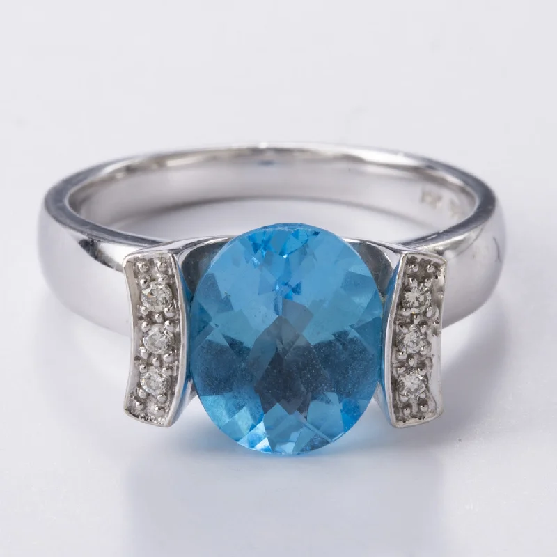 Elegant Necklaces And Bracelets At Limited-Time Offers 14k White Gold Diamond and Blue Topaz Ring | 0.06ctw, 3.00ct | Sz 7 Elegant Necklaces And Bracelets At Limited-Time Offers 14k White Gold Diamond and Blue Topaz Ring | 0.06ctw, 3.00ct | Sz 7