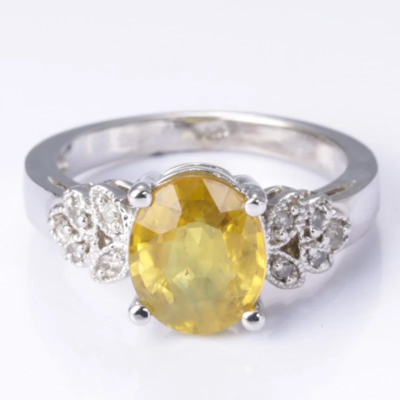 Limited-Time Offer On Elegant Jewelry Pieces 14k White Gold Yellow Sapphire and Diamond Ring | 2.90ct, 0.15ctw | Size 6.25 Limited-Time Offer On Elegant Jewelry Pieces 14k White Gold Yellow Sapphire and Diamond Ring | 2.90ct, 0.15ctw | Size 6.25