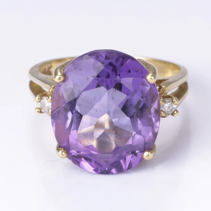 Seasonal Jewelry Deals – Elevate Your Style 14k Yellow Gold Amethyst and Diamond Ring | 6.90ct, 0.06ctw | Size 5.5 Seasonal Jewelry Deals – Elevate Your Style 14k Yellow Gold Amethyst and Diamond Ring | 6.90ct, 0.06ctw | Size 5.5
