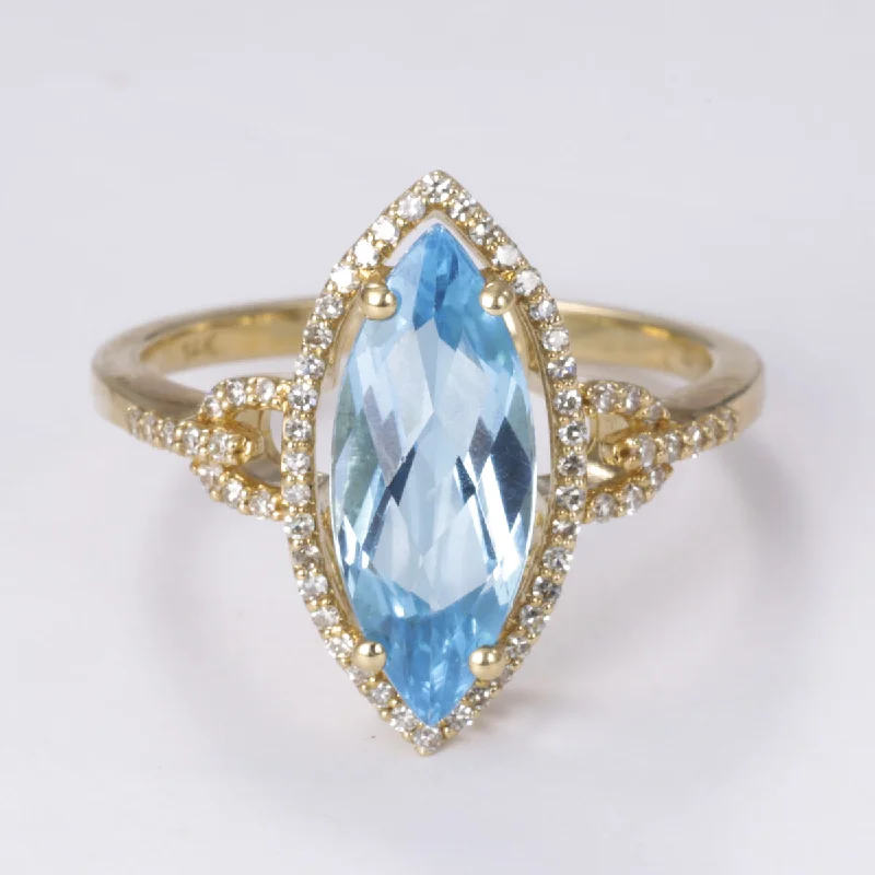 Elegant Jewelry, Exclusive Prices – Shop Now 14k Yellow Gold Blue Topaz and Diamond Ring | 3.25ct, 0.25ctw | SZ 7 Elegant Jewelry, Exclusive Prices – Shop Now 14k Yellow Gold Blue Topaz and Diamond Ring | 3.25ct, 0.25ctw | SZ 7