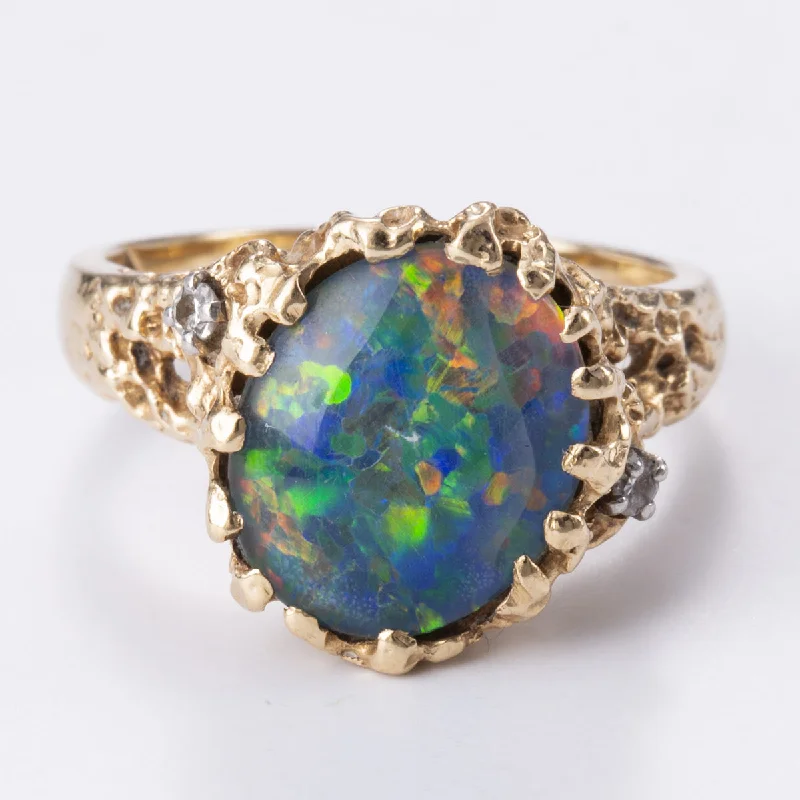 Accessorize For Less – Luxury Jewelry At Affordable Prices 14k Yellow Gold Diamond and Opal Triplet Ring | 0.04ctw, 2.40ct | Sz 6.5 Accessorize For Less – Luxury Jewelry At Affordable Prices 14k Yellow Gold Diamond and Opal Triplet Ring | 0.04ctw, 2.40ct | Sz 6.5