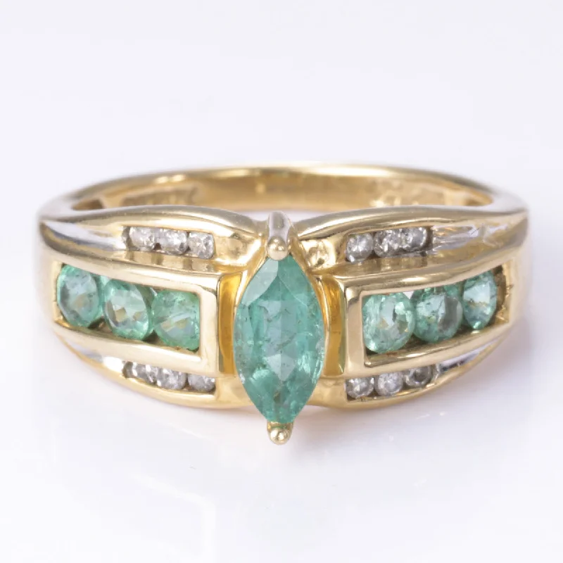 Huge Savings On Timeless Jewelry Collections 14k Yellow Gold Emerald and Diamond Ring | 0.67ctw, 0.10ctw | SZ 6 Huge Savings On Timeless Jewelry Collections 14k Yellow Gold Emerald and Diamond Ring | 0.67ctw, 0.10ctw | SZ 6