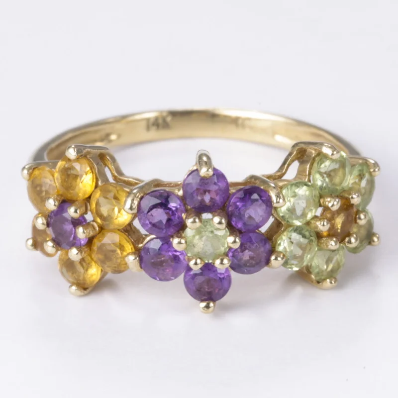 Grab Your Dream Jewelry At The Lowest Prices 14k Floral Motif Ring| 0.33ctw, 0.33ctw, 0.42ctw | Size 4.75