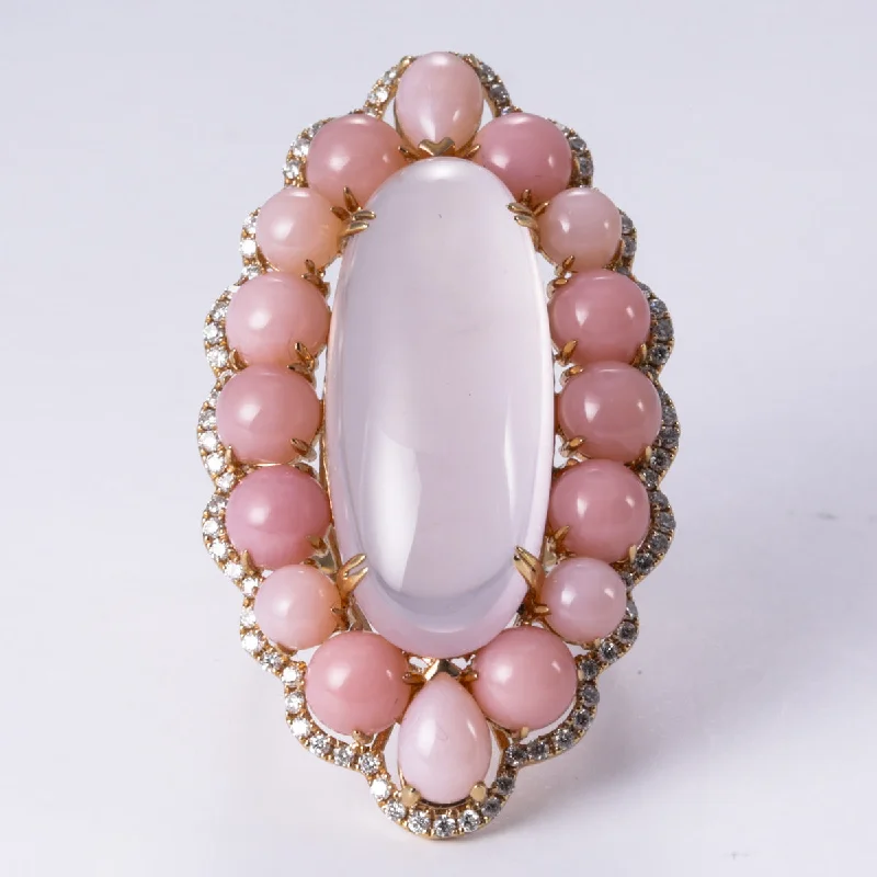 Luxury Meets Affordability – Jewelry Sale Now Live 18k Rose Gold Quartz Chalcedony and Diamond Ring | 10.70ct, 13.36ctw, 0.50ctw | SZ 7 Luxury Meets Affordability – Jewelry Sale Now Live 18k Rose Gold Quartz Chalcedony and Diamond Ring | 10.70ct, 13.36ctw, 0.50ctw | SZ 7
