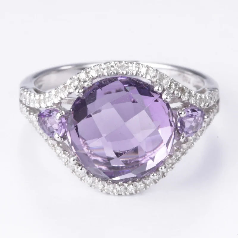 Personalized Jewelry At Special Discount Rates 18k White Gold Amethyst and Diamond Ring | 5.83ctw, 0.20ctw | Size 7