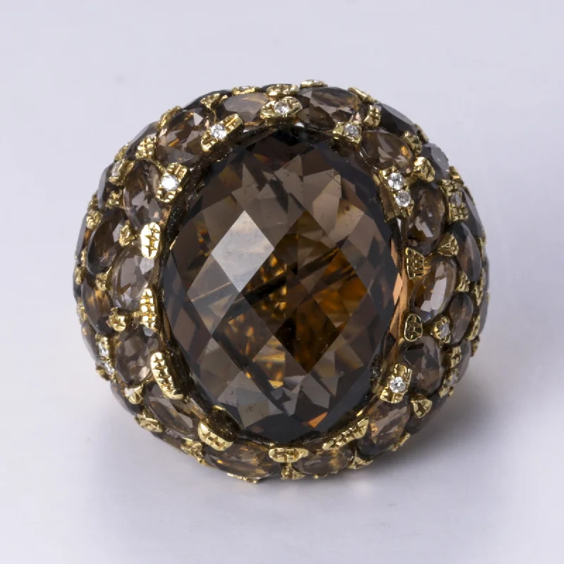 Timeless Jewelry At Special Discount Rates 18k Yellow Gold Smoky Quartz and Diamond Ring | 29.21ctw, 0.12ctw | Sz 6.75 Timeless Jewelry At Special Discount Rates 18k Yellow Gold Smoky Quartz and Diamond Ring | 29.21ctw, 0.12ctw | Sz 6.75