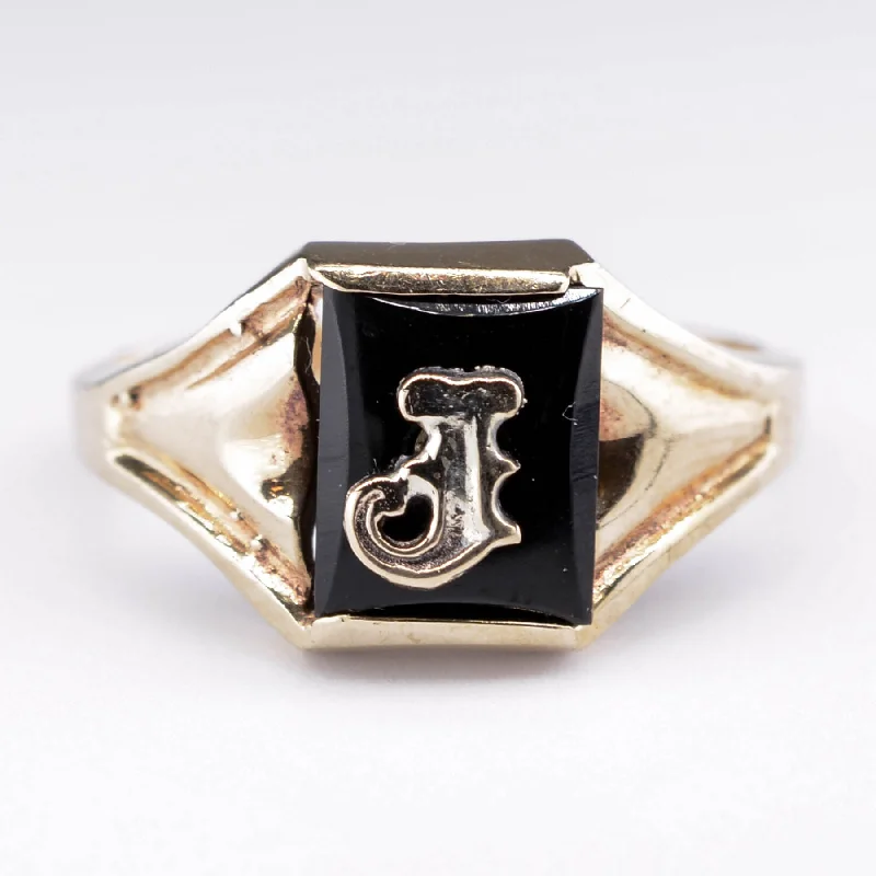 Fashion-Forward Geometric Jewelry For Contemporary Style Black Onyx 'J' Initial Signet 10k Ring | 0.66ct | SZ 5 | Fashion-Forward Geometric Jewelry For Contemporary Style Black Onyx 'J' Initial Signet 10k Ring | 0.66ct | SZ 5 |