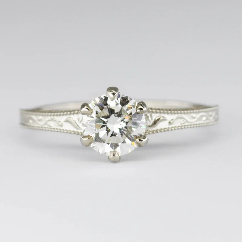 Last Chance To Shop High-End Jewelry At Markdown Prices '100 Ways' Six Prong Carved Diamond Solitaire 18k Ring | 0.74ct VS1 J/K | SZ 5.25 Last Chance To Shop High-End Jewelry At Markdown Prices '100 Ways' Six Prong Carved Diamond Solitaire 18k Ring | 0.74ct VS1 J/K | SZ 5.25