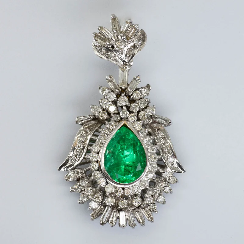 Exclusive Jewelry Sale – Sparkle For Less 18k White Gold Diamond and Emerald Pendant | 3.00 ct | 1.02 ctw