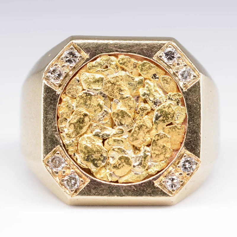 Get The Best Deals On Timeless Jewelry Pieces Diamond and Gold Nugget Signet Ring | 0.08ctw | SZ 9.25 | Get The Best Deals On Timeless Jewelry Pieces Diamond and Gold Nugget Signet Ring | 0.08ctw | SZ 9.25 |