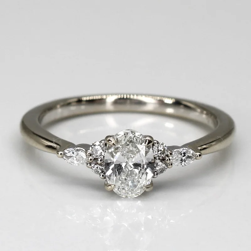 Elevate Your Outfit With Discounted Statement Jewelry Oval Diamond Solitaire with Accent Diamonds 18k Ring | 0.5ctw, 0.06ctw, 0.04ctw | SZ 6 3/4 | Elevate Your Outfit With Discounted Statement Jewelry Oval Diamond Solitaire with Accent Diamonds 18k Ring | 0.5ctw, 0.06ctw, 0.04ctw | SZ 6 3/4 |