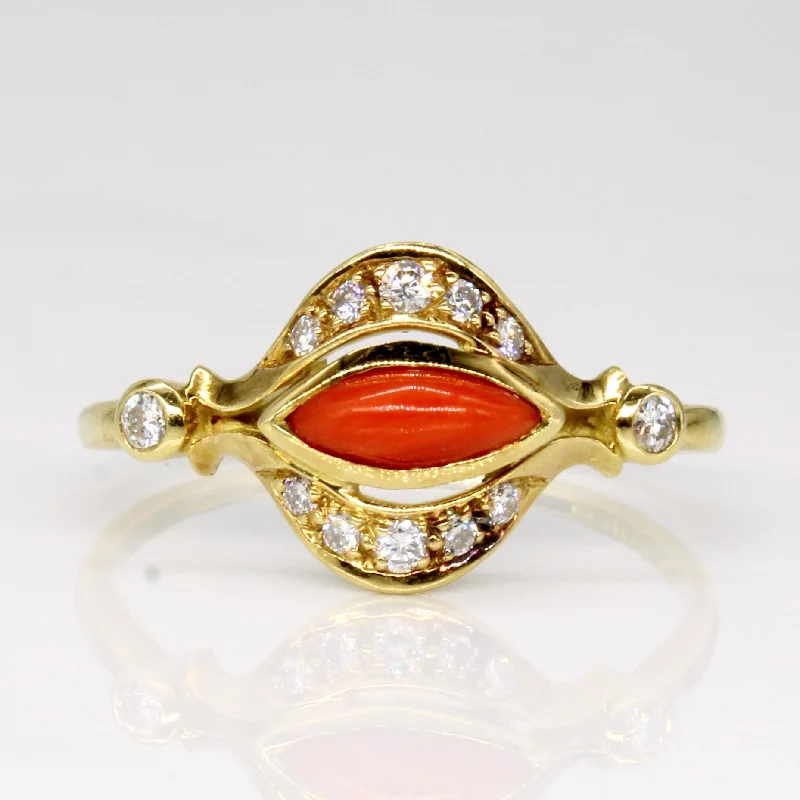 Limited-Stock Jewelry Sale – Once It's Gone, It's Gone Coral & Diamond Cocktail Ring | 0.45ct, 0.12ctw | SZ 7.75 | Limited-Stock Jewelry Sale – Once It's Gone, It's Gone Coral & Diamond Cocktail Ring | 0.45ct, 0.12ctw | SZ 7.75 |
