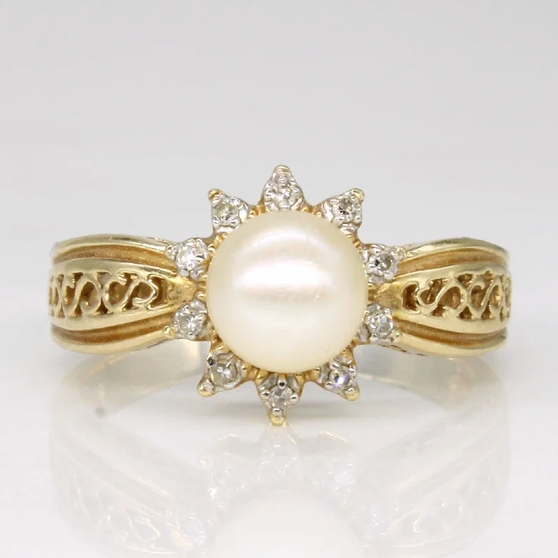 Stunning Jewelry At Even More Stunning Prices Pearl & Diamond Cocktail 14k Ring | 0.05ctw | SZ 6 | Stunning Jewelry At Even More Stunning Prices Pearl & Diamond Cocktail 14k Ring | 0.05ctw | SZ 6 |