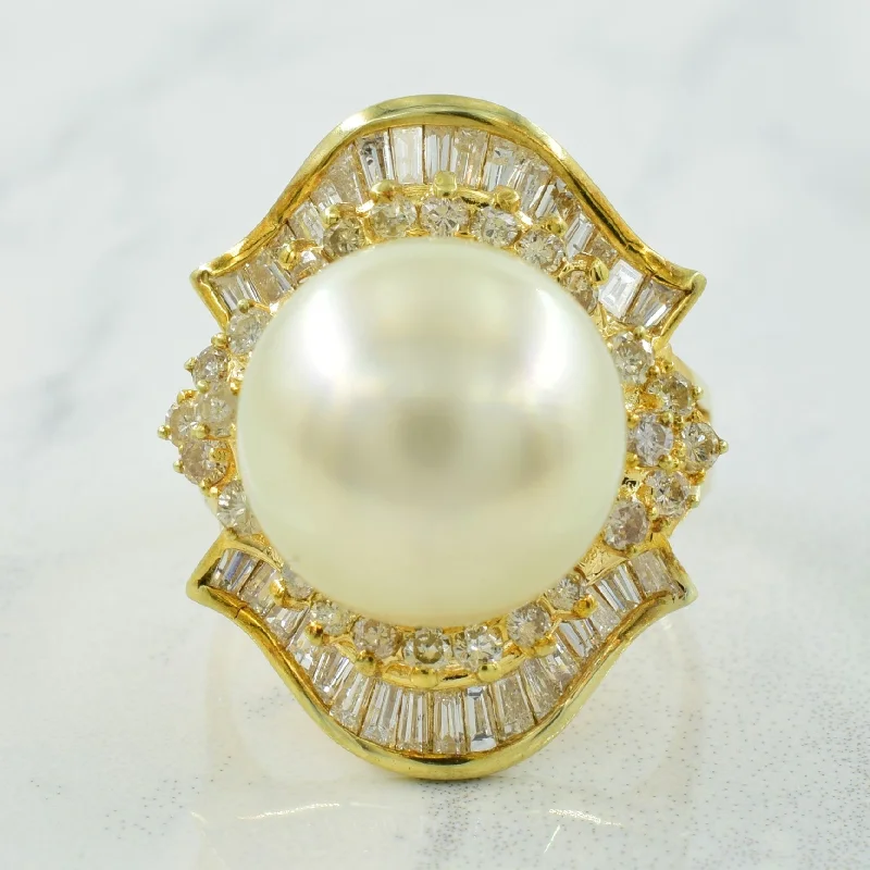 Shop Stylish Jewelry Now And Save Big Pearl & Diamond Cocktail Ring | 12.00ct, 1.34ctw | SZ 6 | Shop Stylish Jewelry Now And Save Big Pearl & Diamond Cocktail Ring | 12.00ct, 1.34ctw | SZ 6 |