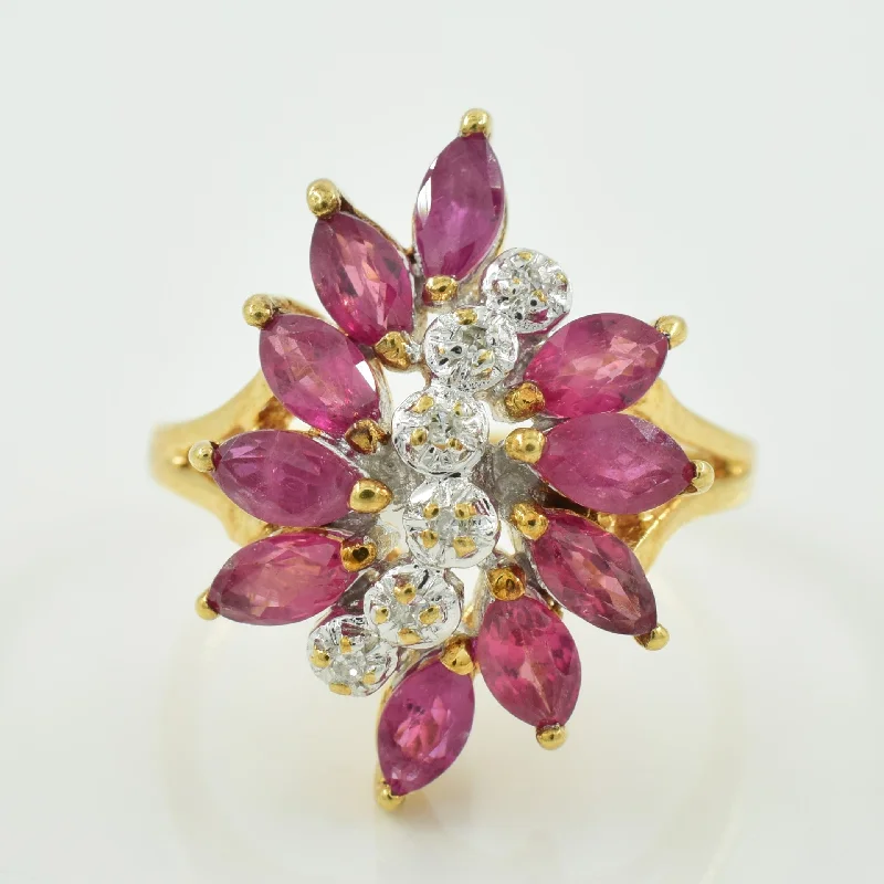 Shop Handcrafted Jewelry At Special Promotional Rates Ruby & Diamond Cocktail Ring | 1.50ctw, 0.03ctw | SZ 6 |