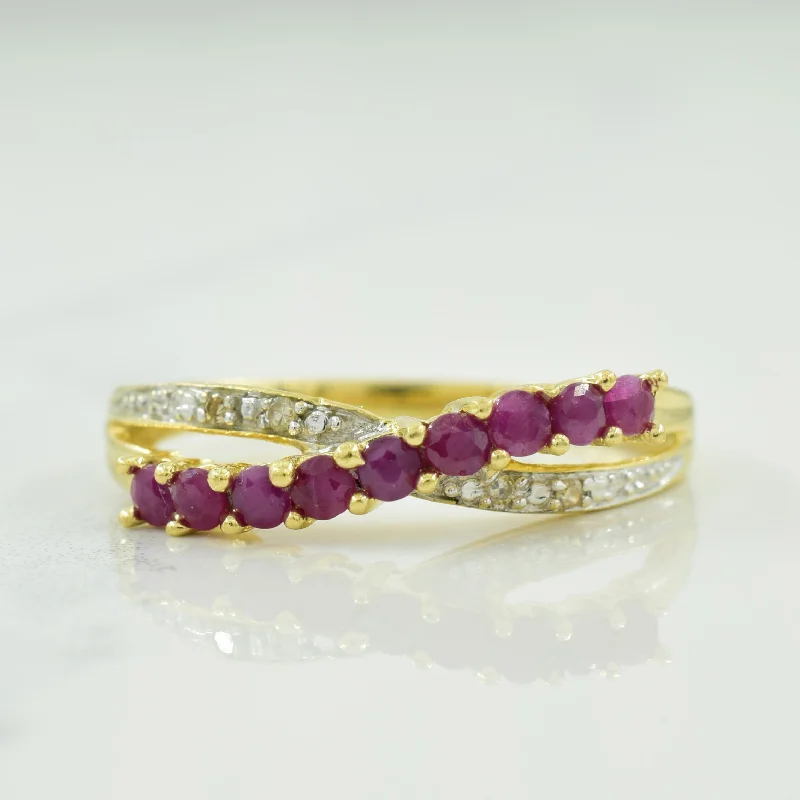 High-End Sparkle, Low-End Prices – Shop Now Ruby & Diamond Criss Cross Ring | 0.45ctw, 0.02ctw | SZ 7 | High-End Sparkle, Low-End Prices – Shop Now Ruby & Diamond Criss Cross Ring | 0.45ctw, 0.02ctw | SZ 7 |