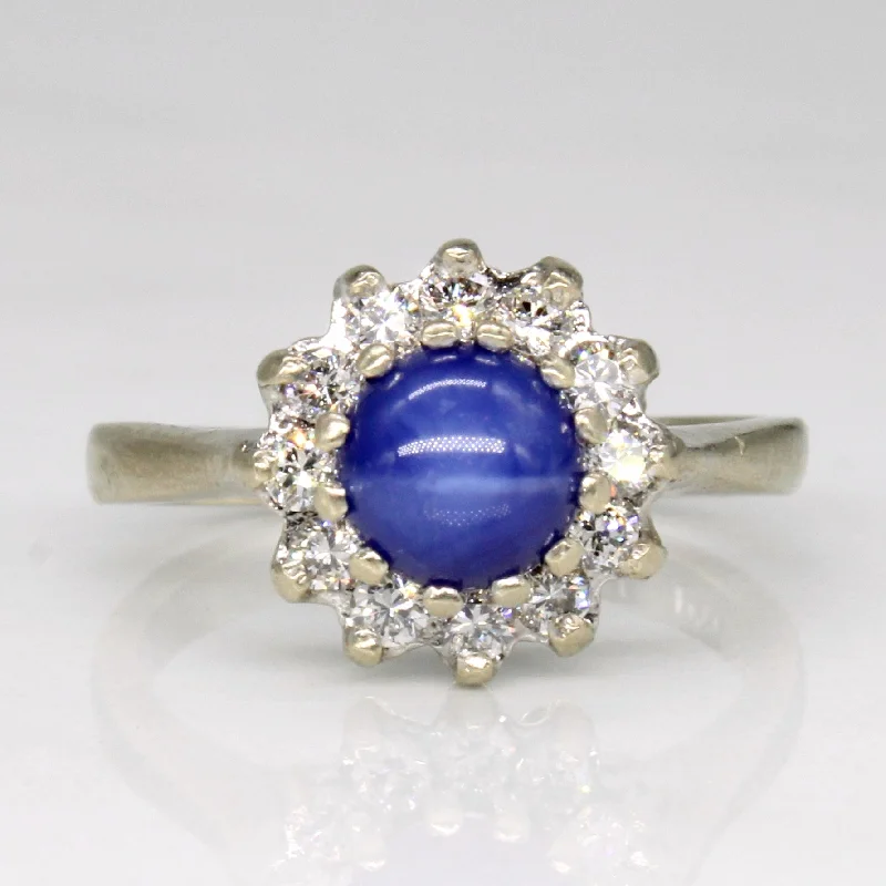 Premium Jewelry Now Available At Special Discounts Synthetic Star Sapphire & Diamond Halo Ring | 0.80ct, 0.24ctw | SZ 3.75 | Premium Jewelry Now Available At Special Discounts Synthetic Star Sapphire & Diamond Halo Ring | 0.80ct, 0.24ctw | SZ 3.75 |