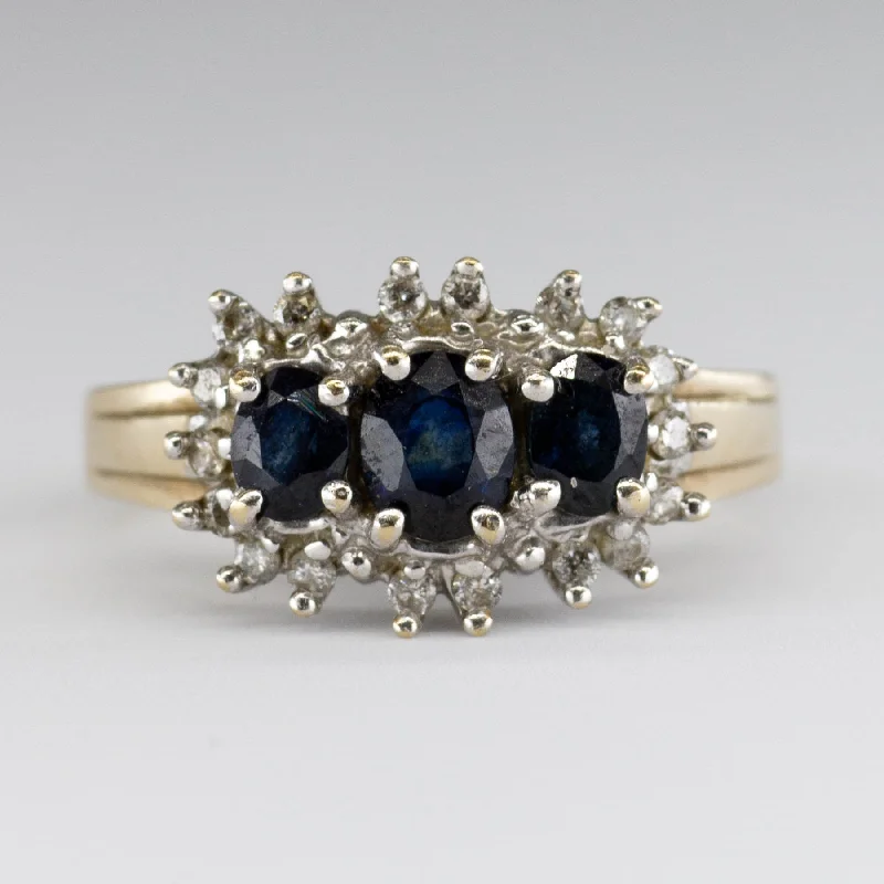 Shop Elegant Jewelry At Unbeatable Prices Three Stone Oval Sapphire and Diamond Ring | 0.12 ctw, 1.0 ctw | SZ 6 | Shop Elegant Jewelry At Unbeatable Prices Three Stone Oval Sapphire and Diamond Ring | 0.12 ctw, 1.0 ctw | SZ 6 |