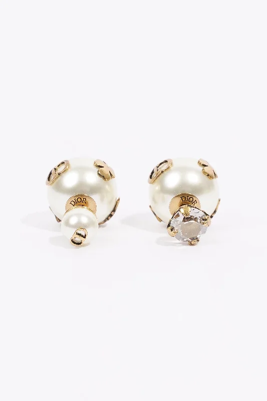 Christian Dior Pearl Stud Earrings Gold Base Metal