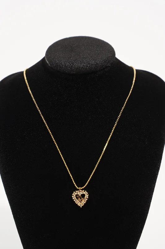 Christian Dior Rhinestone Heart Necklace Gold OS