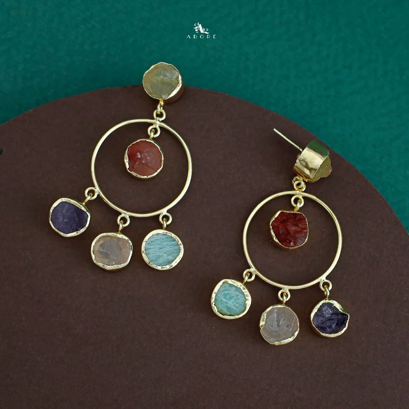Don't Miss Out – Shop Elegant Jewelry For Less Golden Circle + Multicolour Raw Stone Earring