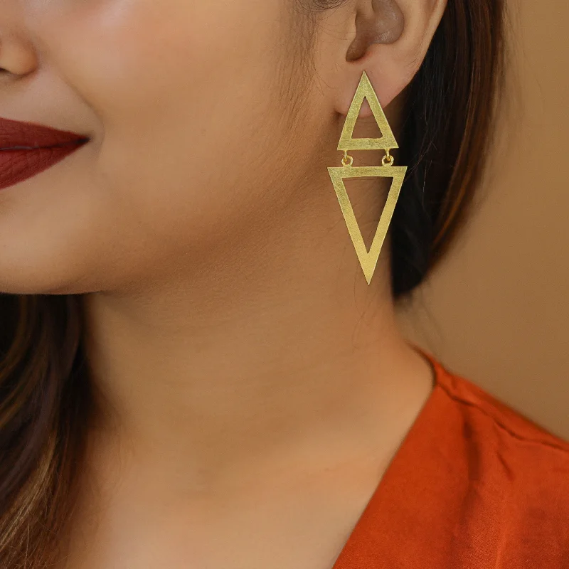 Golden Dual Hanging Triangle Earring