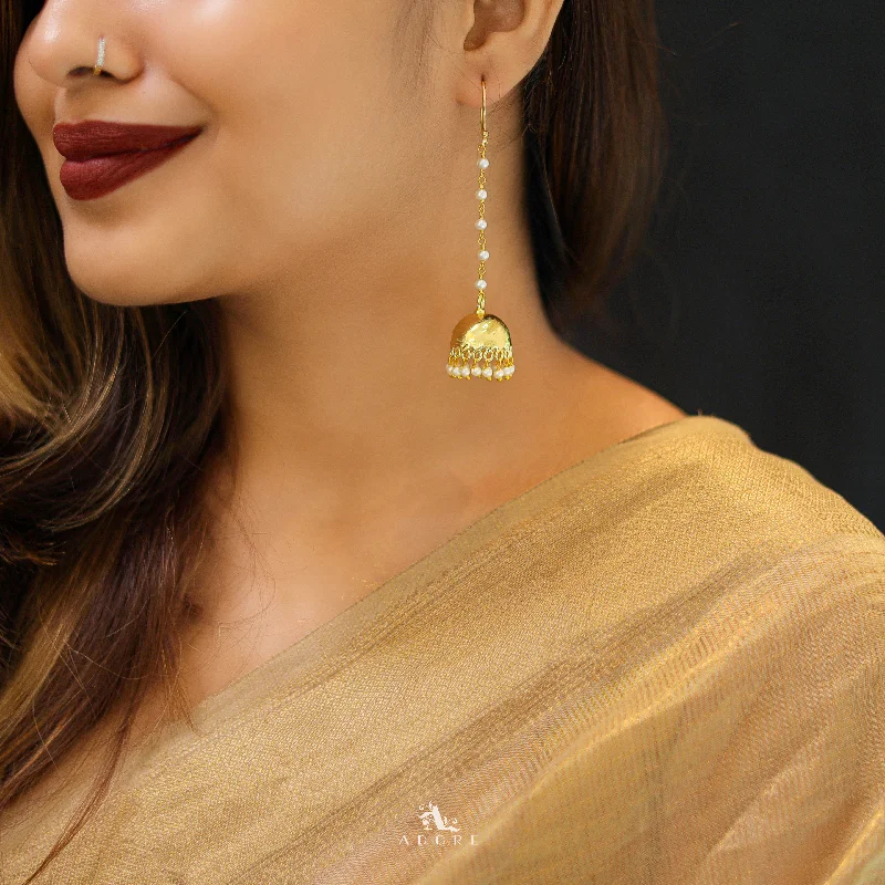 Golden Long Pearl Hanging Drop Jhumka