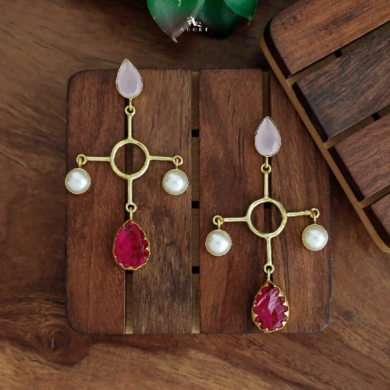 Handmade Pearl Jewelry For Timeless Elegance Riana Glossy Drop Twin Pearl Circle Dyed Stone Earring Handmade Pearl Jewelry For Timeless Elegance Riana Glossy Drop Twin Pearl Circle Dyed Stone Earring