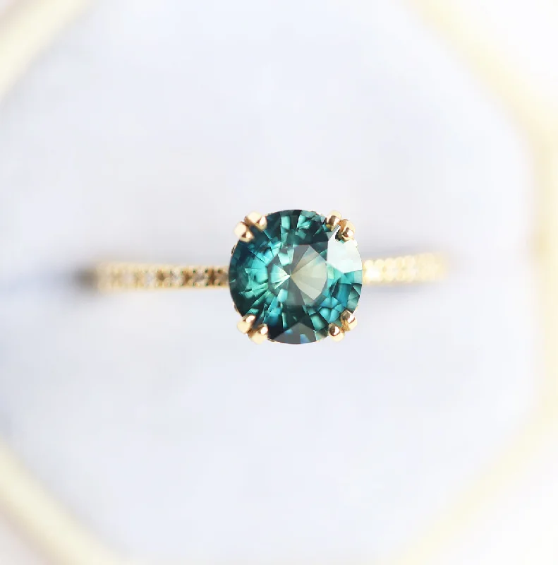 Seasonal Jewelry Sale – Upgrade Your Style Today 1.6Ct Round Teal Sapphire Engagement Ring, Sapphire Diamond Ring With Pave Diamond Band Seasonal Jewelry Sale – Upgrade Your Style Today 1.6Ct Round Teal Sapphire Engagement Ring, Sapphire Diamond Ring With Pave Diamond Band