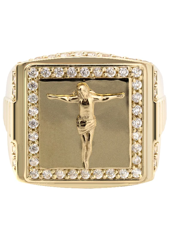 10K Gold Cz Jesus Ring For Men | 6 Grams