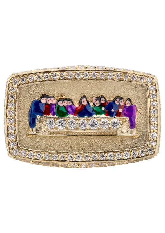 10K Gold Cz Last Supper Ring For Men | 9 Grams